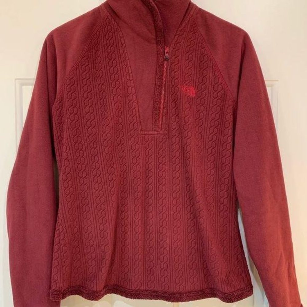 North Face Quarter Zip Pullover Fleece Dark Pink M - Picture 8 of 8